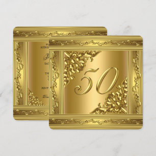 Convite Elegante Festa de Aniversário de 50 Anos Dourado Á