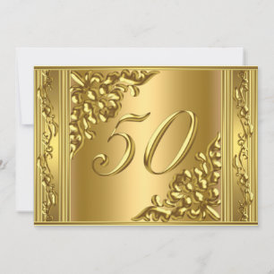 Convite Elegante Festa de Aniversário de 50 Anos Dourado Á
