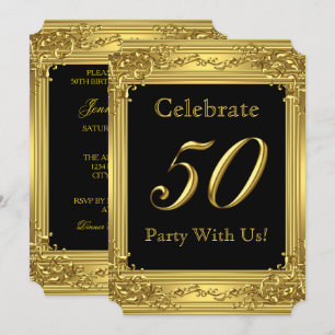 Convite Elegante Festa de Aniversário de 50 Anos Dourado G