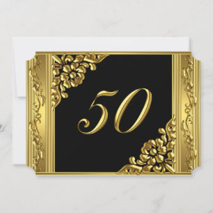 Convite Elegante Festa de Aniversário de 50 Anos Dourado G