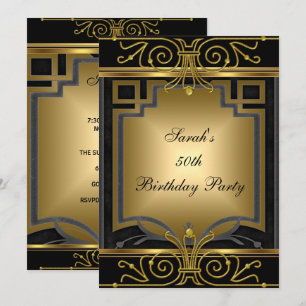 Convite Elegante Festa de Aniversário de 50 anos Dourado P