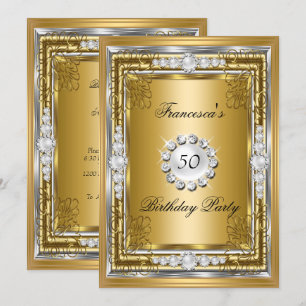 Convite Elegante Festa de Aniversário de 50 anos Ouro Prat