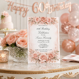 Convite Elegante festa de aniversário de 60 anos com Rosa 