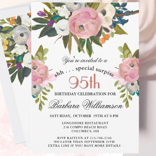 Convite Elegante Festa de Aniversário de 95 Anos SURPRESA 