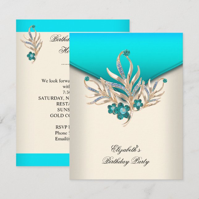 Convite Elegante Festa de aniversário de Joias Brancas de  (Frente/Verso)