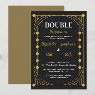 Convite Elegante Festa de Aniversário Dupla Dourada e Pret