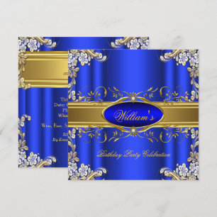 Convite Elegante Festa de Aniversário Floral Azul Real Dou