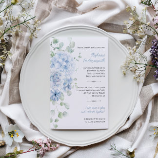 Convite Elegante Festa de Aniversário Floral em Azul Poeir