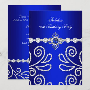 Convite Elegante Festa de Aniversário Pérola Diamante Azul