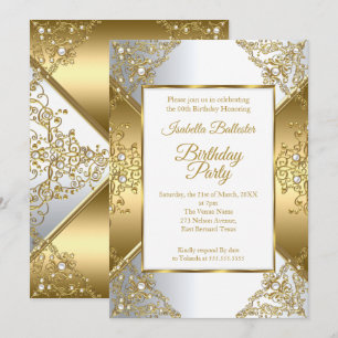 Convite Elegante Festa de Aniversário Pérola Prata Dourado
