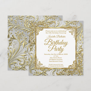 Convite Elegante Festa de Aniversário Pérola Prata Dourado