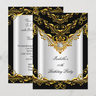 Convite Elegante Festa de Aniversário Prata Branco Dourado