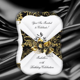Convite Elegante Festa de Aniversário Preto Dourado Branco