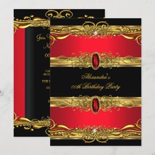 Convite Elegante Festa de Aniversário Vermelho Preto e Dou