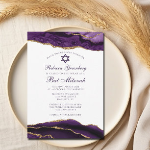 Convite Elegante Festa de Bat Mitzvah Glamour Roxo Dourado