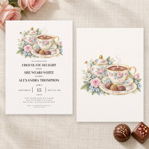 Convite Elegante Festa de Chá de Noiva Floral com Chocolat