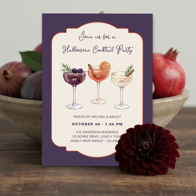 Convite Elegante Festa de Cocktail de Halloween à Noite (Halloween Cocktail Party Invitation by Darling & May)