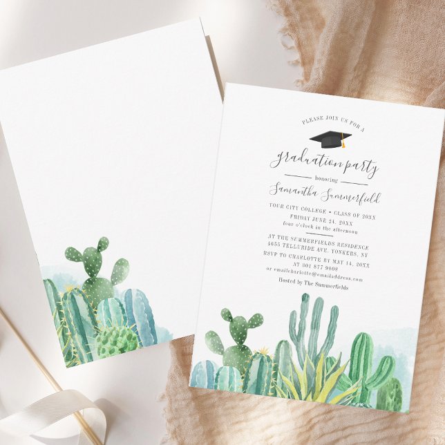 Convite Elegante Festa de Formatura 2026 (Class of 2025 Grad Cacti Plants Graduation Party Invitation)