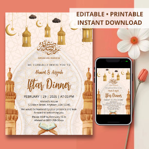 Convite Elegante Festa de Jantar de Iftar do Ramadão Islâm