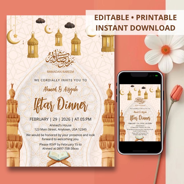 Convite Elegante Festa de Jantar de Iftar do Ramadão Islâm (Criador carregado)