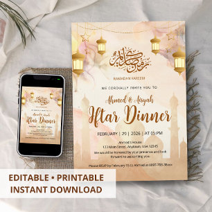 Convite Elegante Festa de Jantar Iftar na Mesquita em Aqua