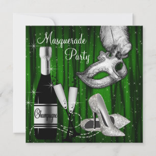 Convite Elegante Festa de Máscaras Verde e Preta