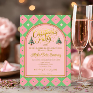 Convite Elegante Festa de Natal Arlequim Rosa e Verde