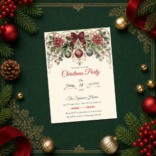 Convite Elegante Festa de Natal Botânica em Borgonha