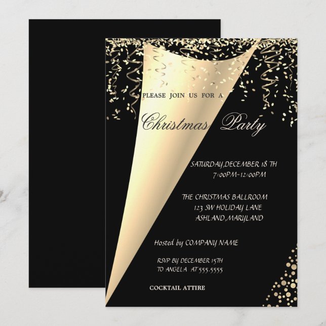 Convite Elegante, festa de Natal da empresa com confetes d (Frente/Verso)