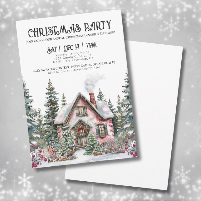 Convite Elegante Festa de Natal de Inverno (Elegant Winter Watercolor Christmas Party Invitation)