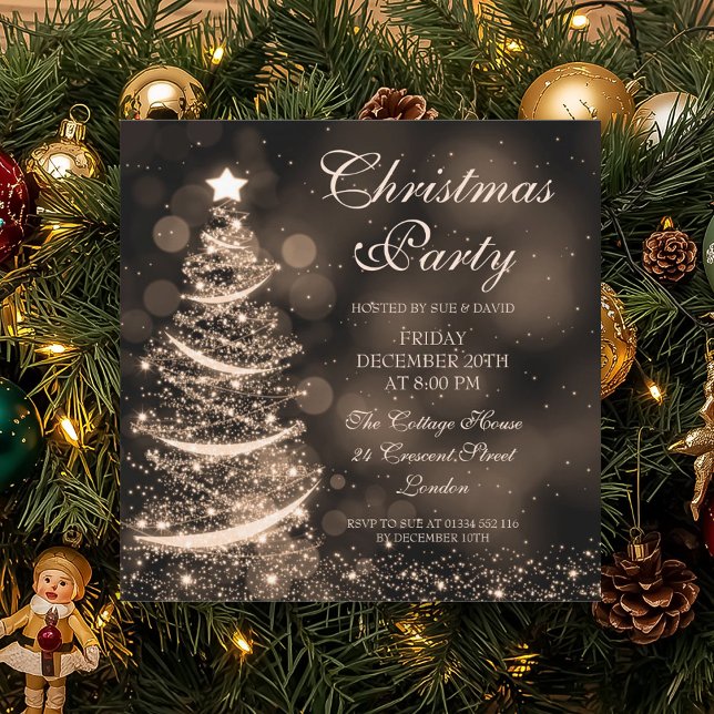 Convite Elegante Festa de Natal Dourada Sparkle (Elegant Gold Christmas Party Sparkle Invitation)