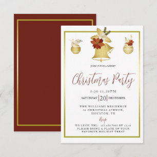 Convite Elegante Festa de Natal em Dourado e Vermelho