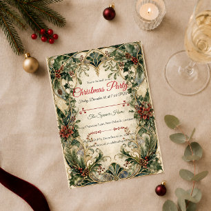 Convite Elegante Festa de Natal em Esmeralda Art Nouveau