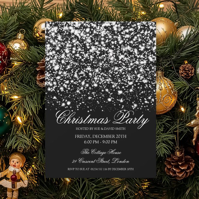 Convite Elegante Festa de Natal Glam Silver Midnight  (Criador carregado)