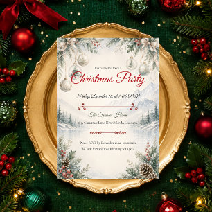 Convite Elegante Festa de Natal na Montanha de Inverno