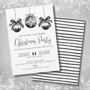 Convite Elegante Festa de Natal Simples Preto e Branco