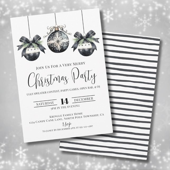 Convite Elegante Festa de Natal Simples Preto e Branco (Elegant Simple Black White Christmas Party Invitation)
