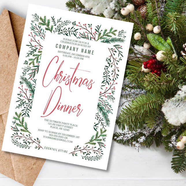 Convite Elegante Festa de Natal Verde Rústico (Stylish Rustic Green Christmas Holiday Party Invitation)