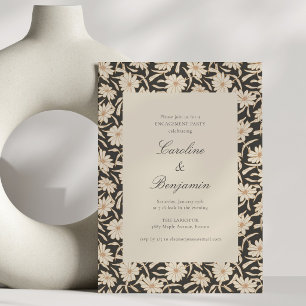 Convite Elegante Festa de Noivado Floral em Marfim Preto S