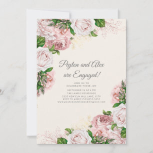 Convite Elegante festa de noivado floral rosa bege vintage