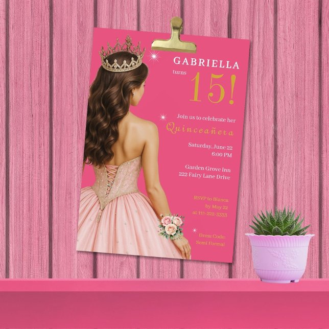 Convite Elegante Festa de Quince Anos da Princesa Rosa (Criador carregado)