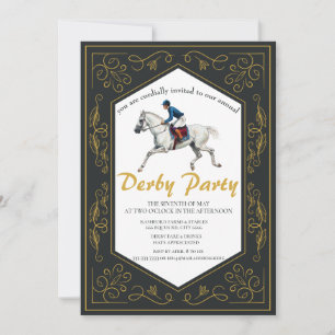 Convite Elegante Festa Derby com Filigrama Dourado e Caval