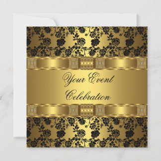 Convite Elegante Festa Dourado Preto Floral