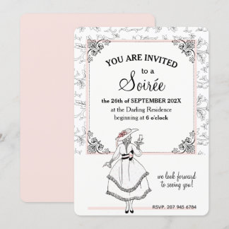 Convite Elegante Festa Floral Vintage Francesa Soirée Rosa