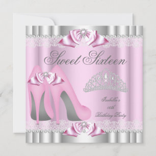 Convite Elegante festa Sweet 16 de renda rosa