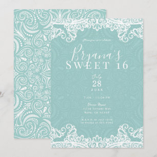 Convite Elegante Festa Sweet 16 Turquesa Verde Água Branco