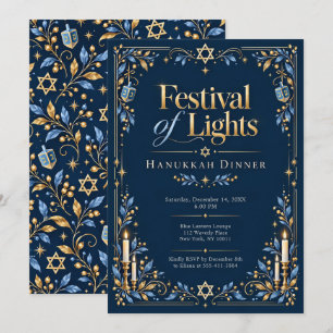 Convite Elegante Festival de Luzes de Hanukkah