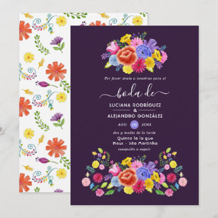 Convite Elegante Fiesta Floral de Aquarela Casamento Espan
