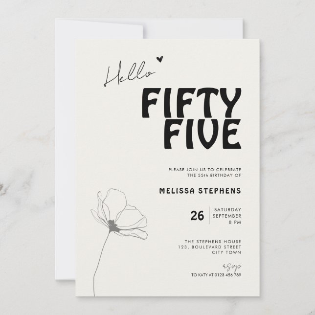 Convite Elegante Fifty Five Tipografia Negrito Aniversário (Frente)