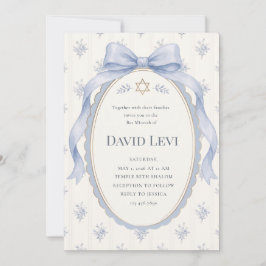 Convite Elegante Fita Toile Azul Poeirento Bar Mitzvah